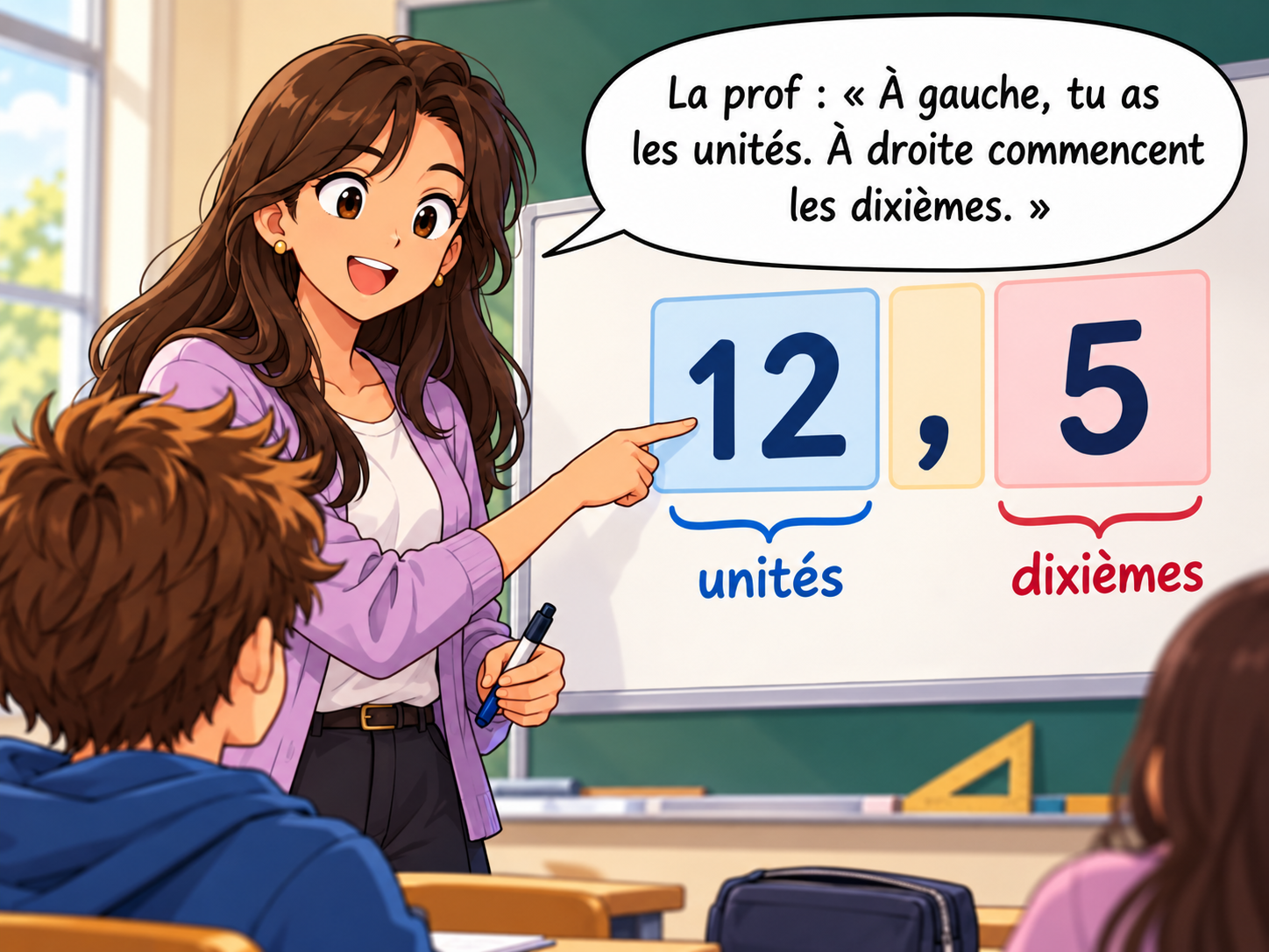 La prof explique les unités et les dixièmes